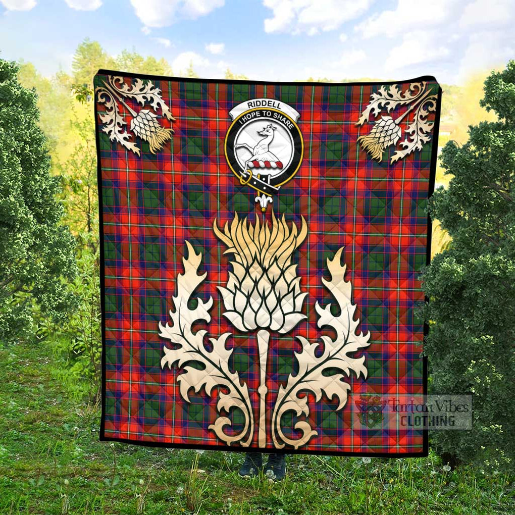 Tartan Vibes Clothing Riddell Tartan Quilt with Family Crest and Golden Thistle Style