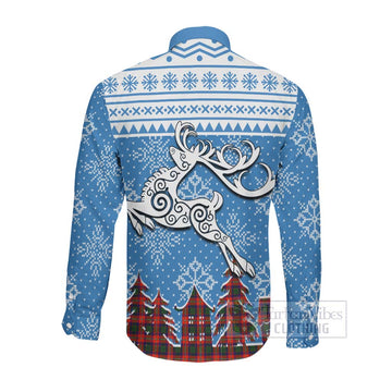 Tartan Vibes Clothing Riddell Clan Christmas Long Sleeve Button Shirt Celtic Reindeer Style