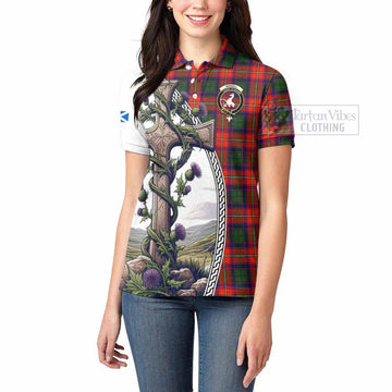Tartan Vibes Clothing Riddell Tartan Women's Polo Shirt with Family Crest and St. Andrew's Cross Accented by Thistle Vines