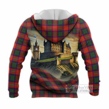 Tartan Vibes Clothing Riddell Tartan Family Crest Knitted Hoodie with Scottish Ancient Castle Style