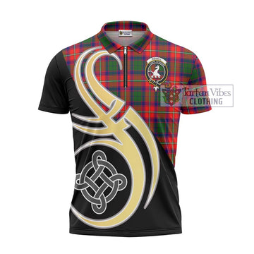 Tartan Vibes Clothing Riddell Tartan Zipper Polo Shirt with Family Crest and Celtic Symbol Style