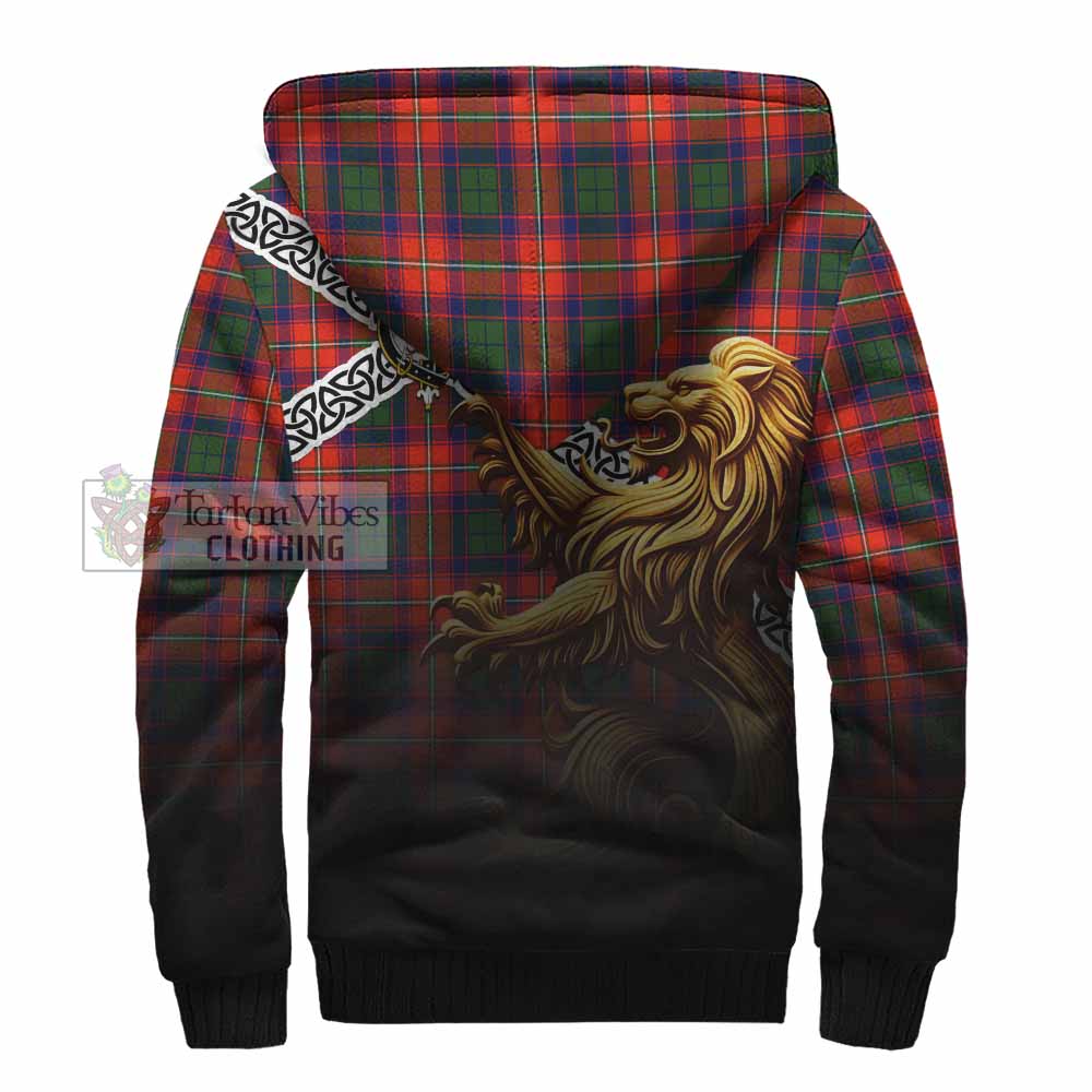 Tartan Vibes Clothing Riddell Crest Tartan Sherpa Hoodie with Golden Lion Emblem Celtic Style