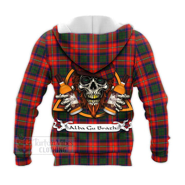 Tartan Vibes Clothing Riddell Tartan Knitted Hoodie with Family Crest and Bearded Skull Holding Bottles of Whiskey