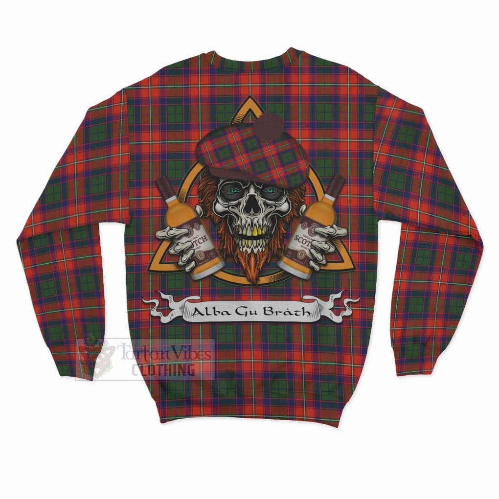 Tartan Vibes Clothing Riddell Tartan Sweatshirt with Family Crest and Bearded Skull Holding Bottles of Whiskey