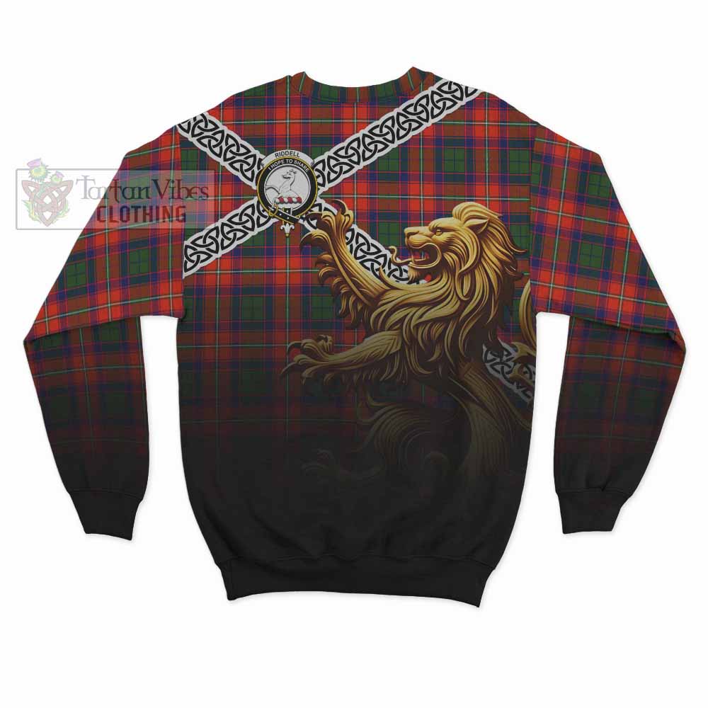 Tartan Vibes Clothing Riddell Crest Tartan Sweatshirt with Golden Lion Emblem Celtic Style