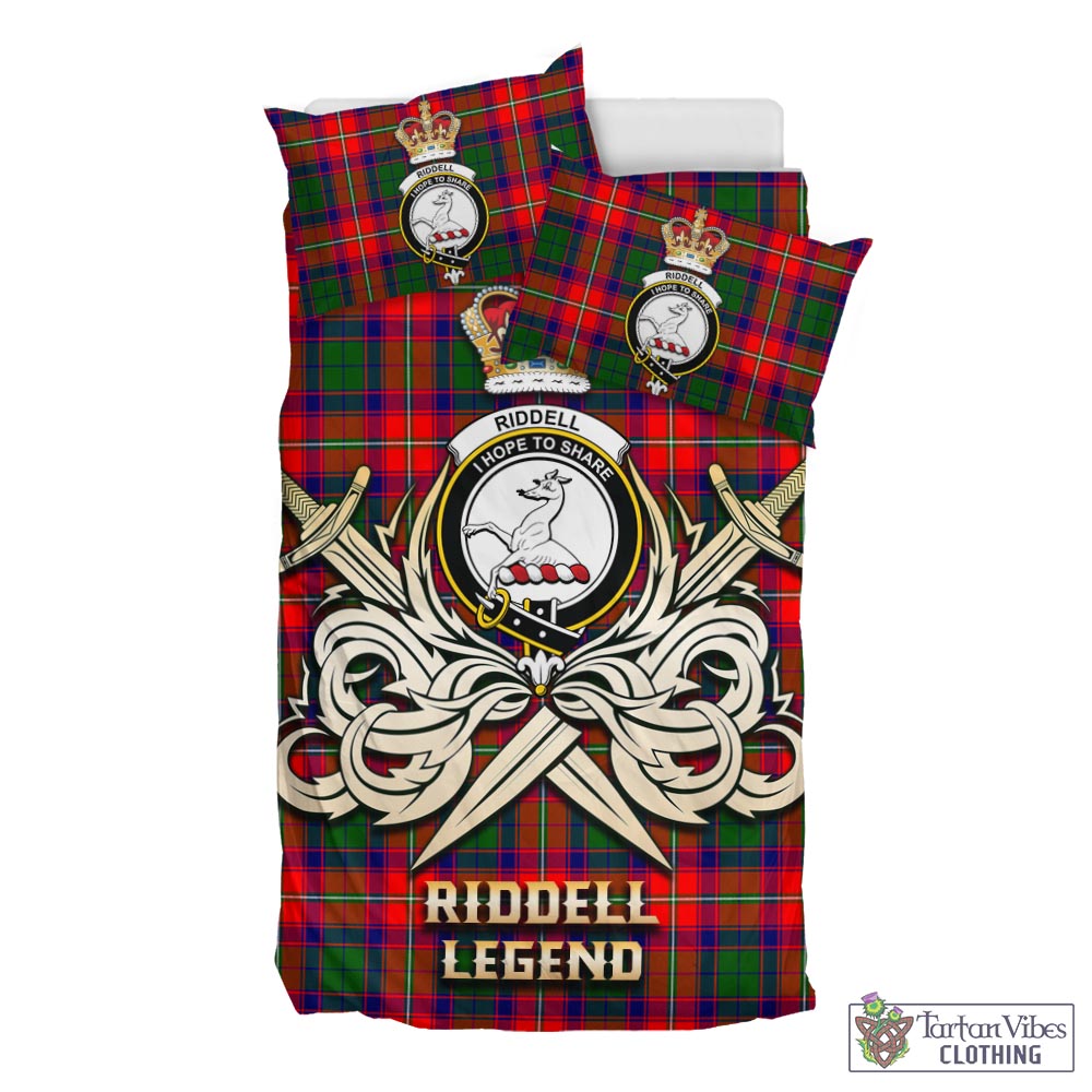 Tartan Vibes Clothing Riddell Tartan Bedding Set with Clan Crest and the Golden Sword of Courageous Legacy