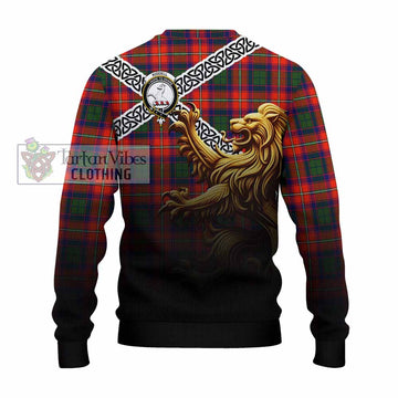 Tartan Vibes Clothing Riddell Crest Tartan Knitted Sweater with Golden Lion Emblem Celtic Style