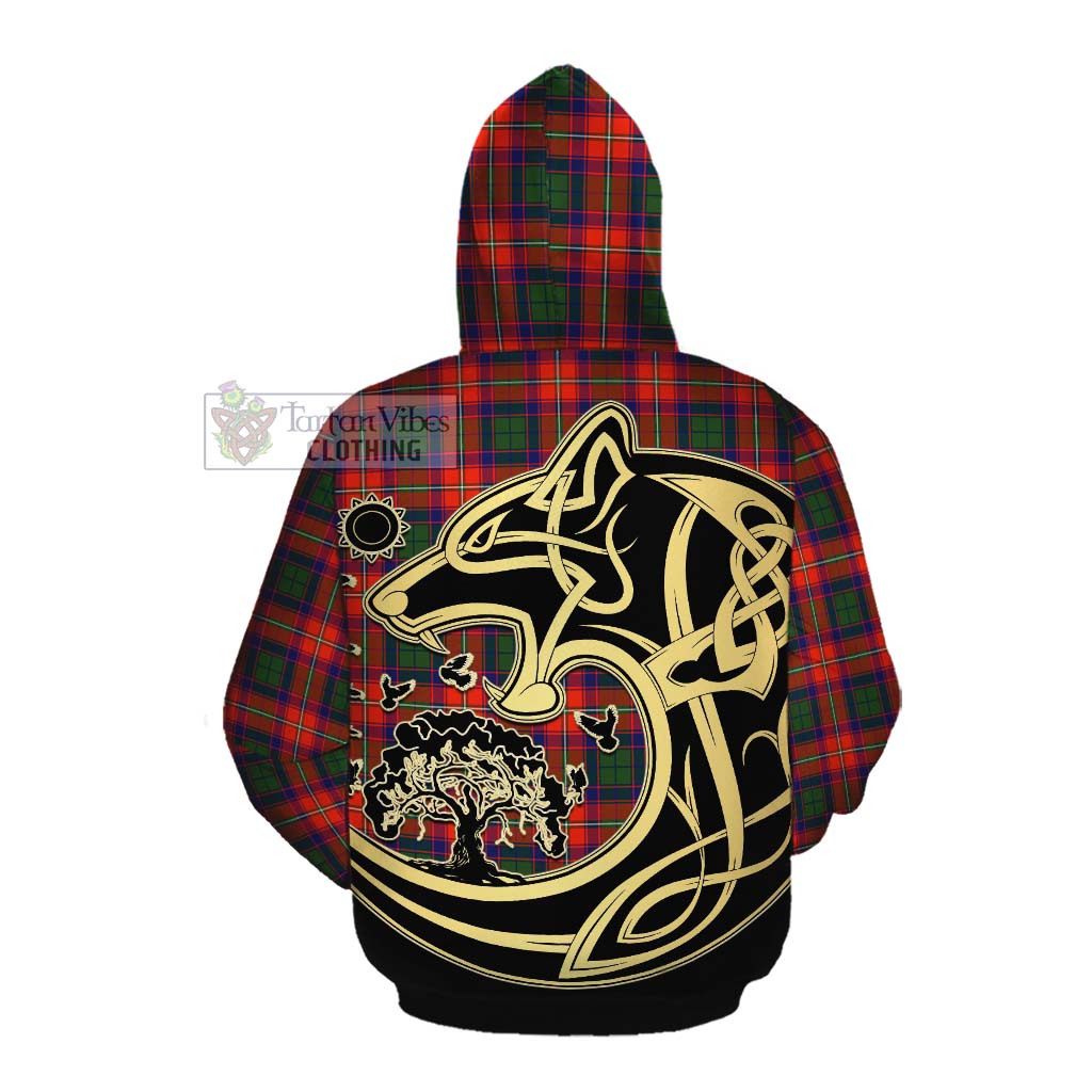 Tartan Vibes Clothing Riddell Tartan Cotton Hoodie with Family Crest Celtic Wolf Style