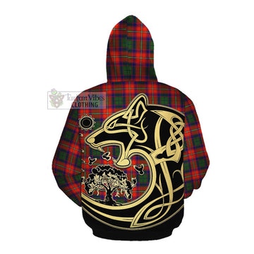 Tartan Vibes Clothing Riddell Tartan Cotton Hoodie with Family Crest Celtic Wolf Style
