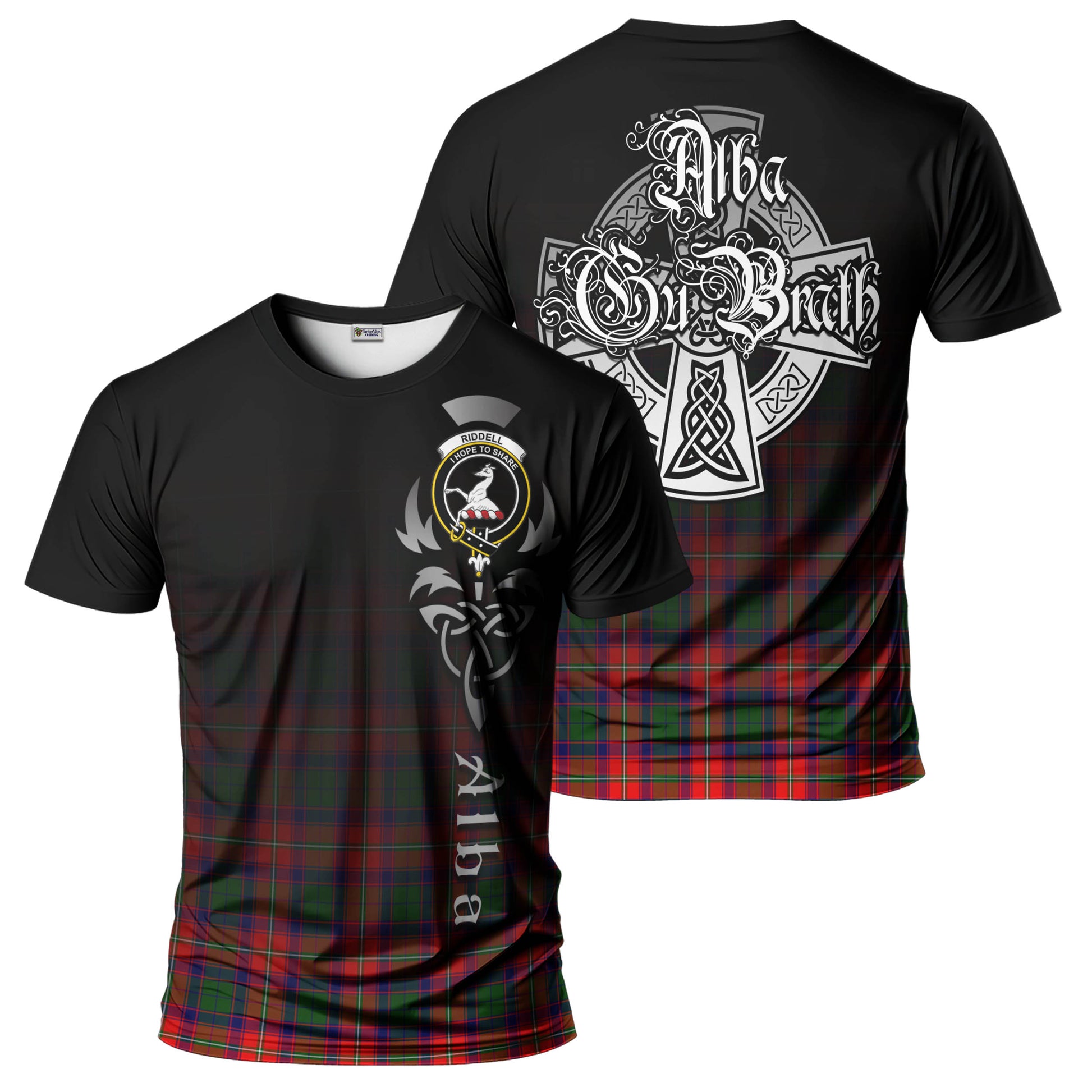 Tartan Vibes Clothing Riddell Tartan T-Shirt Featuring Alba Gu Brath Family Crest Celtic Inspired