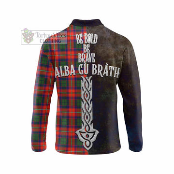 Tartan Vibes Clothing Riddell Tartan Family Crest Long Sleeve Polo Shirt Alba Gu Brath Be Brave Lion Ancient Style