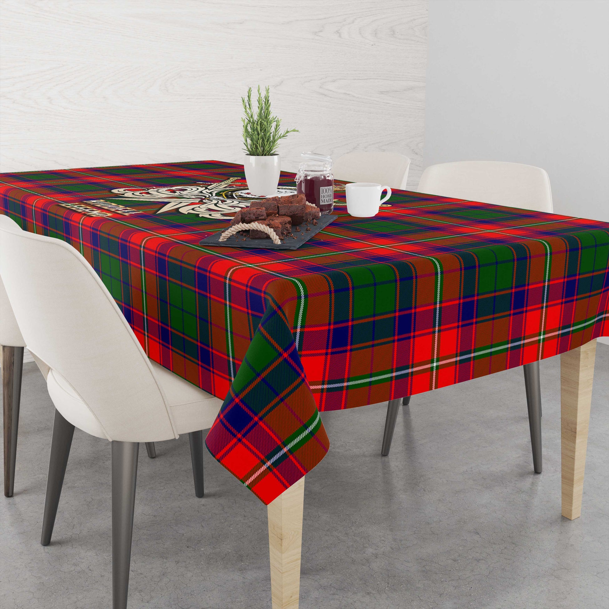 Tartan Vibes Clothing Riddell Tartan Tablecloth with Clan Crest and the Golden Sword of Courageous Legacy