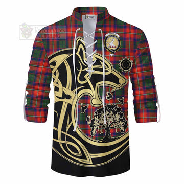 Tartan Vibes Clothing Riddell Tartan Ghillie Kilt Shirt with Family Crest Celtic Wolf Style