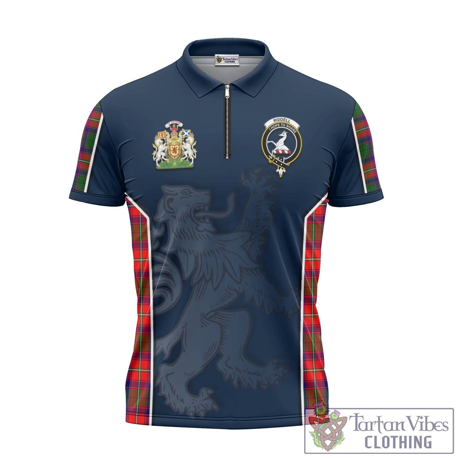 Tartan Vibes Clothing Riddell Tartan Zipper Polo Shirt with Family Crest and Lion Rampant Vibes Sport Style
