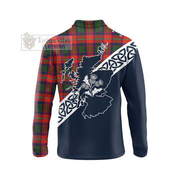 Tartan Vibes Clothing Riddell Tartan Long Sleeve Polo Shirt Featuring Thistle and Scotland Map