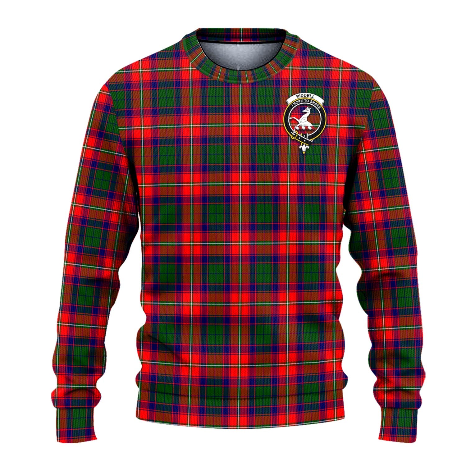 Riddell Tartan Knitted Sweater with Family Crest - Tartanvibesclothing
