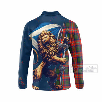 Tartan Vibes Clothing Riddell Tartan Family Crest Long Sleeve Polo Shirt with Scottish Majestic Lion