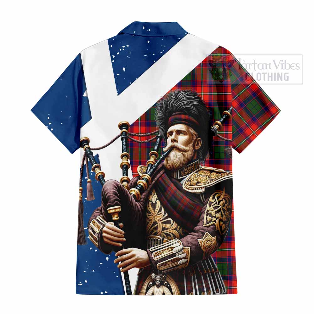 Tartan Vibes Clothing Riddell Tartan Short Sleeve Button Shirt with Family Crest Scottish Bagpiper Vibes