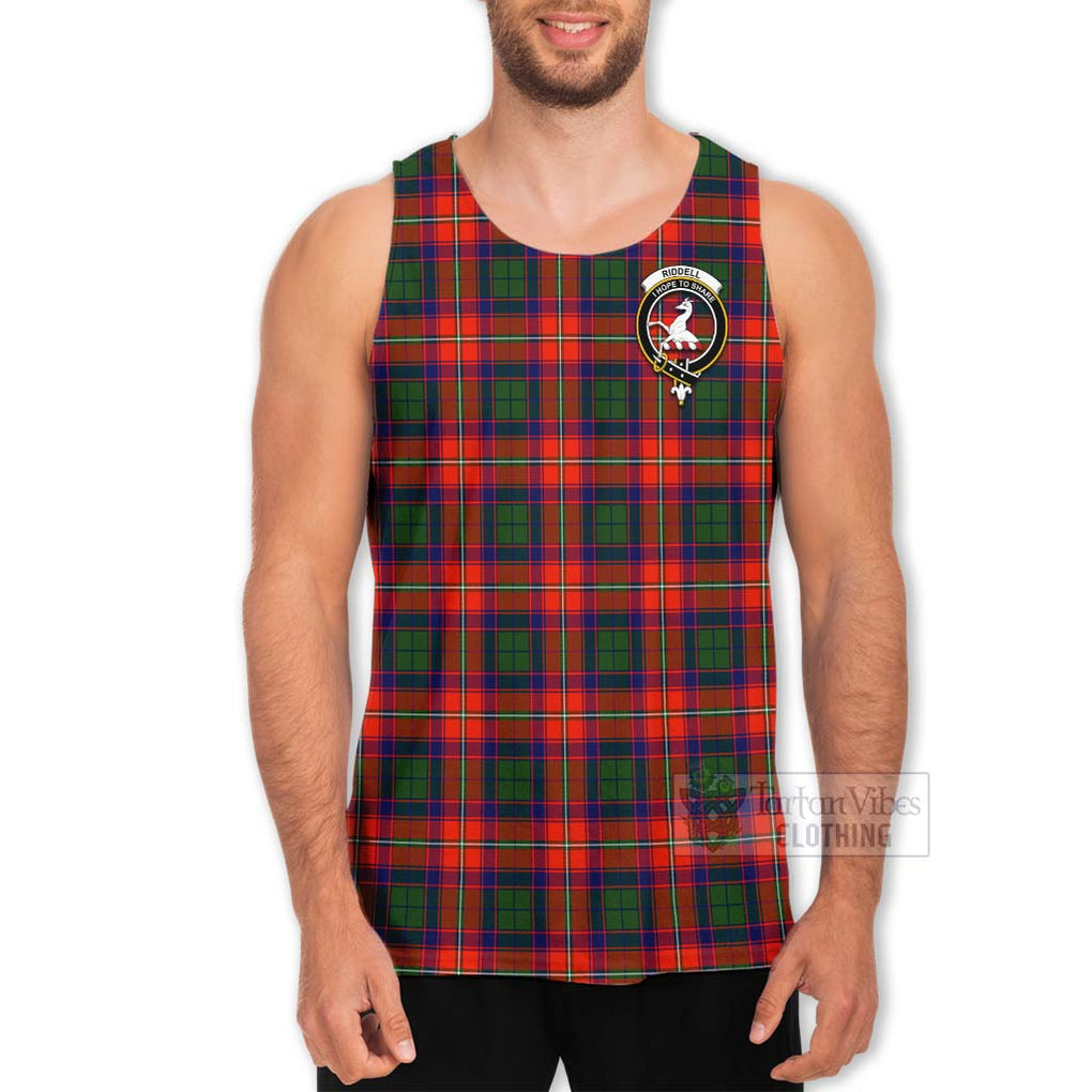 Tartan Vibes Clothing Riddell Tartan Men's Tank Top with Family Crest and Bearded Skull Holding Bottles of Whiskey
