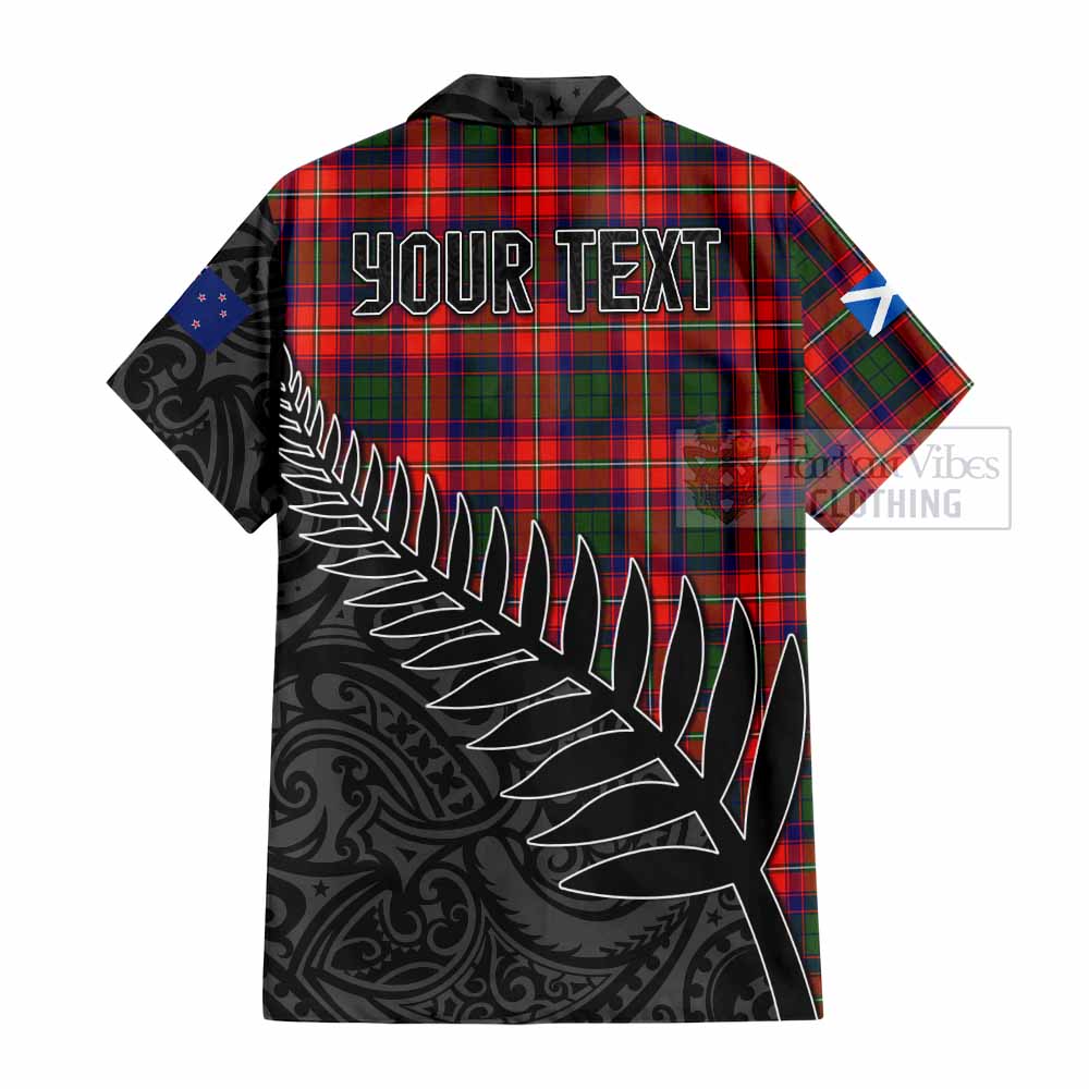 Tartan Vibes Clothing Riddell Crest Tartan Short Sleeve Button Shirt with New Zealand Silver Fern Half Style