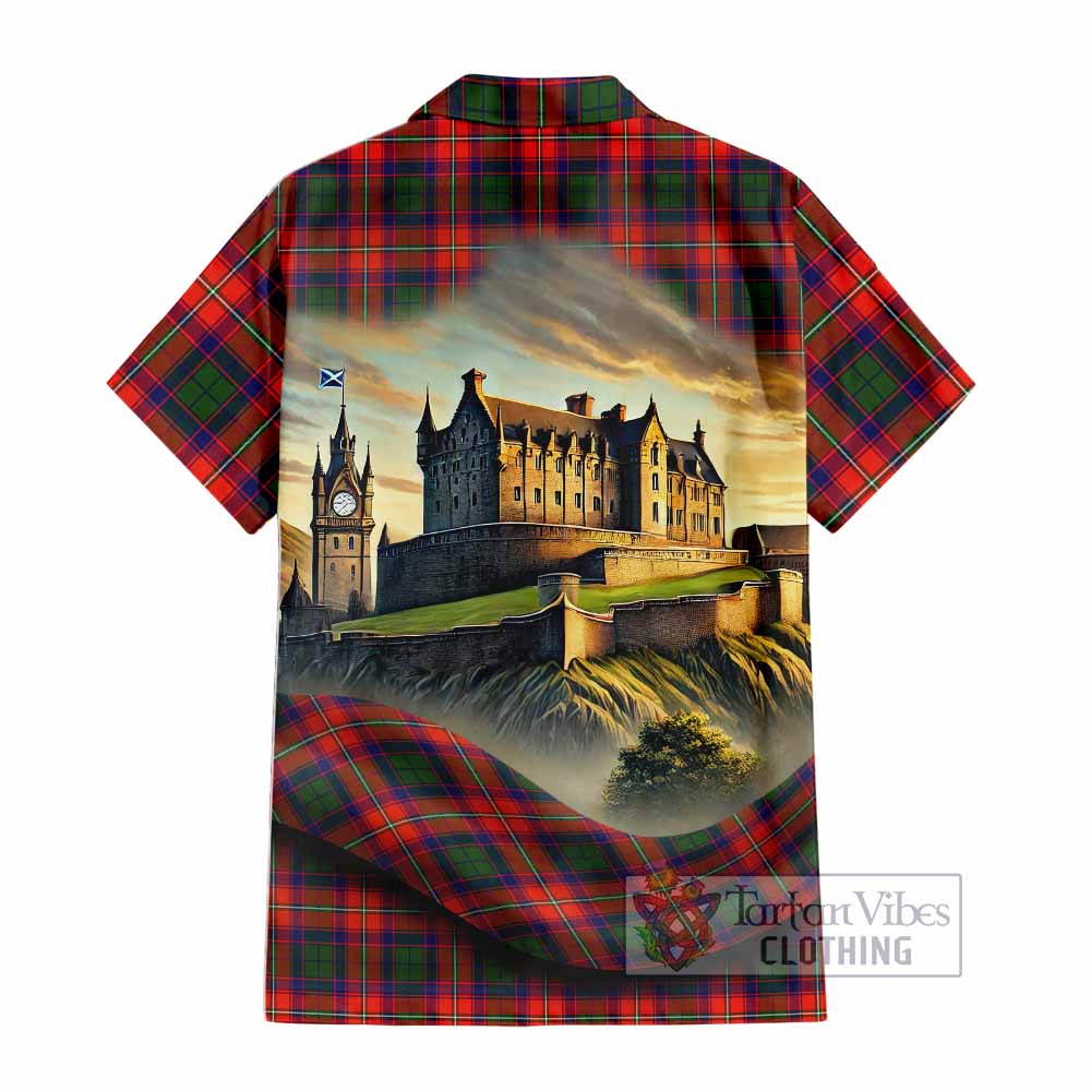 Tartan Vibes Clothing Riddell Tartan Family Crest Short Sleeve Button Shirt with Scottish Ancient Castle Style