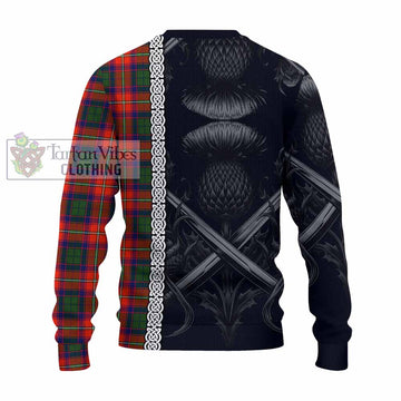 Tartan Vibes Clothing Riddell Tartan Knitted Sweater with Family Crest Cross Sword Thistle Celtic Vibes