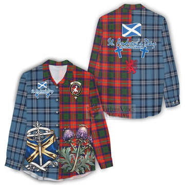 Tartan Vibes Clothing Riddell Tartan Women's Casual Shirt Happy St. Andrew's Day Half Tartan Style