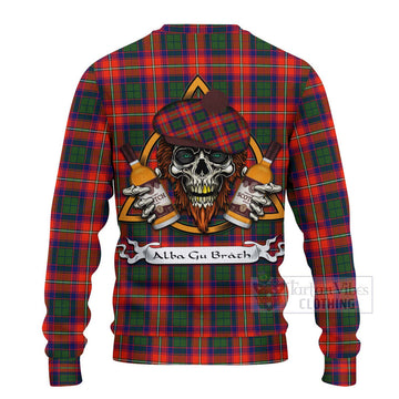 Tartan Vibes Clothing Riddell Tartan Knitted Sweater with Family Crest and Bearded Skull Holding Bottles of Whiskey