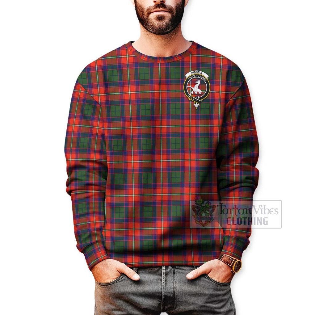 Tartan Vibes Clothing Riddell Tartan Sweatshirt with Family Crest and Bearded Skull Holding Bottles of Whiskey