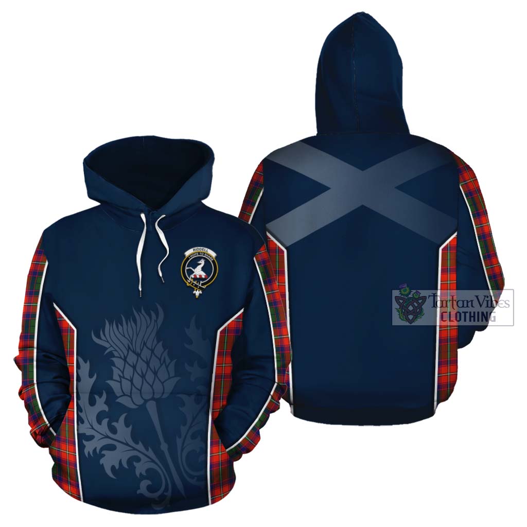 Tartan Vibes Clothing Riddell Tartan Cotton Hoodie with Family Crest and Scottish Thistle Vibes Sport Style