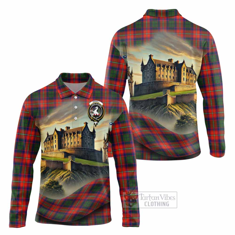 Tartan Vibes Clothing Riddell Tartan Family Crest Long Sleeve Polo Shirt with Scottish Ancient Castle Style