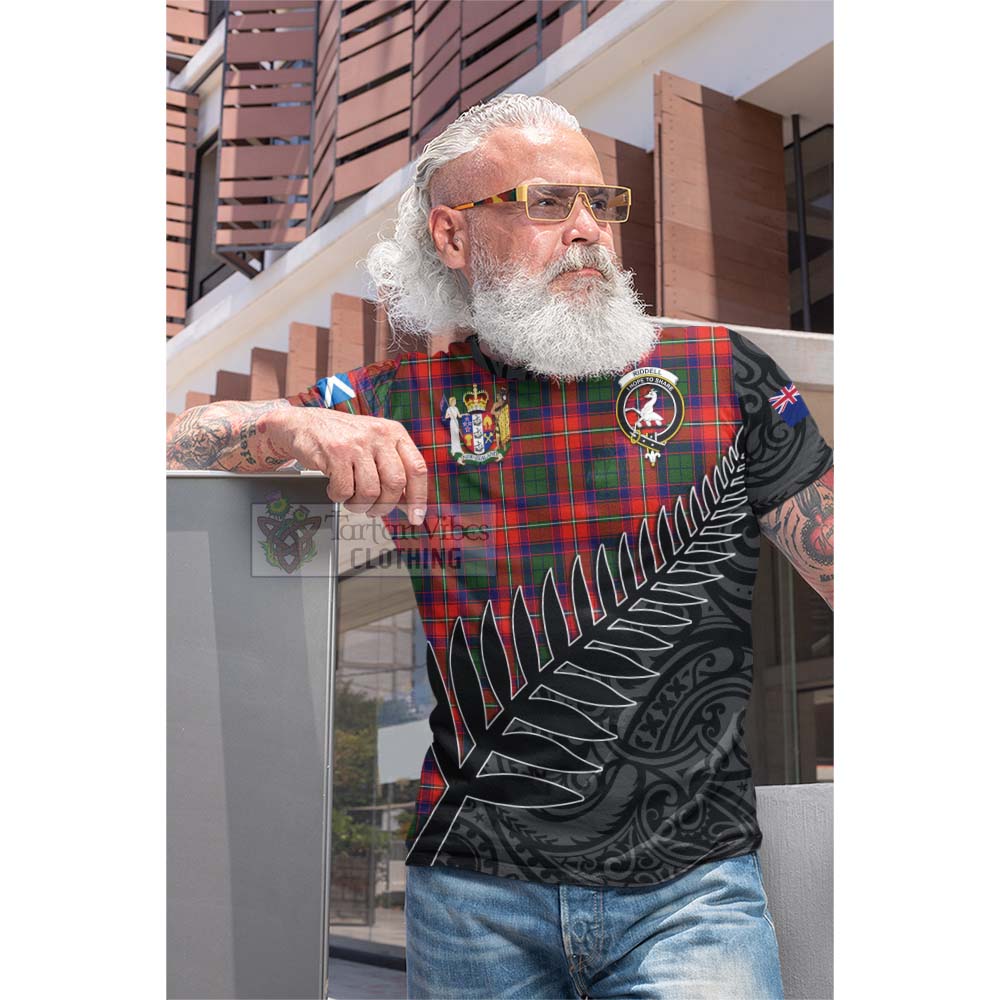 Tartan Vibes Clothing Riddell Crest Tartan Cotton T-shirt with New Zealand Silver Fern Half Style
