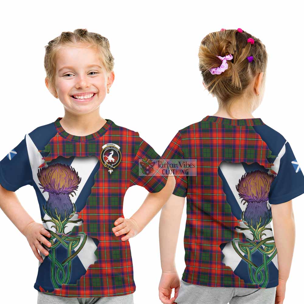 Tartan Vibes Clothing Riddell Tartan Family Crest Kid T-Shirt Scottish Thistle Celtic Inspired