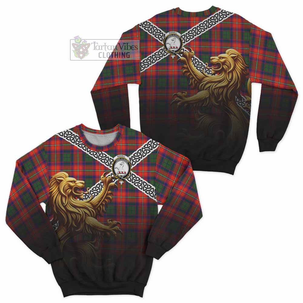 Tartan Vibes Clothing Riddell Crest Tartan Sweatshirt with Golden Lion Emblem Celtic Style
