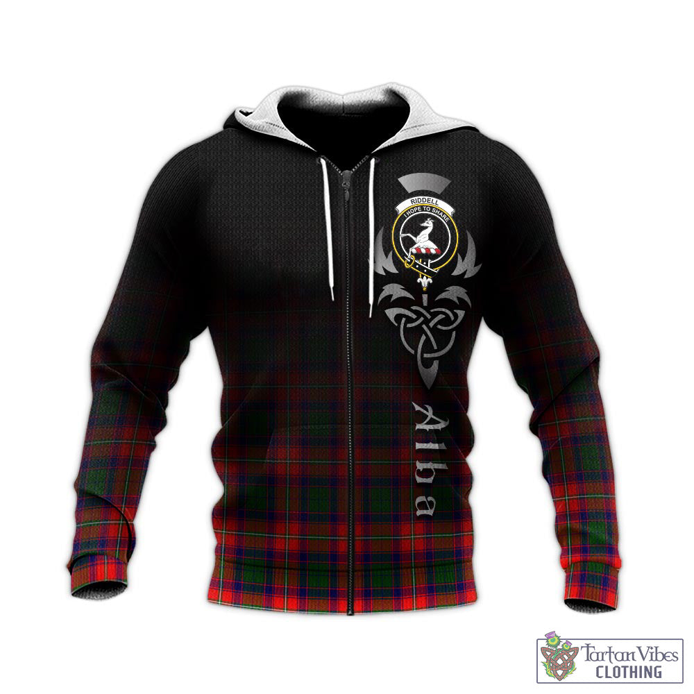 Tartan Vibes Clothing Riddell Tartan Knitted Hoodie Featuring Alba Gu Brath Family Crest Celtic Inspired