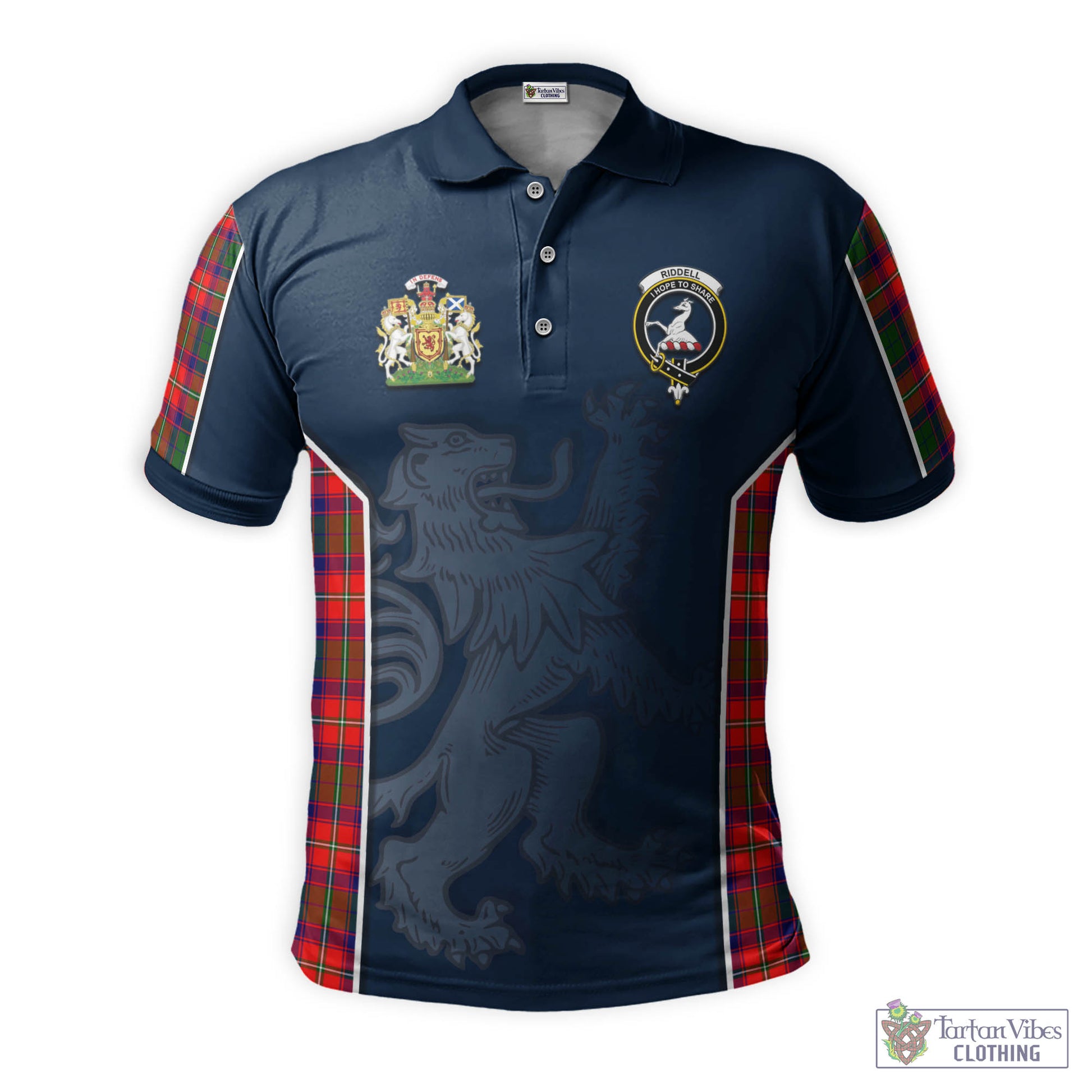 Tartan Vibes Clothing Riddell Tartan Men's Polo Shirt with Family Crest and Lion Rampant Vibes Sport Style