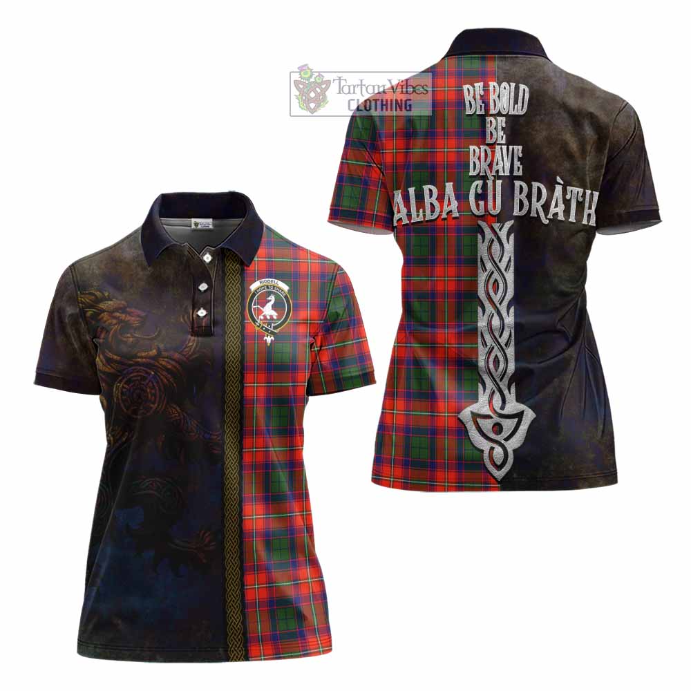 Tartan Vibes Clothing Riddell Tartan Family Crest Women's Polo Shirt Alba Gu Brath Be Brave Lion Ancient Style