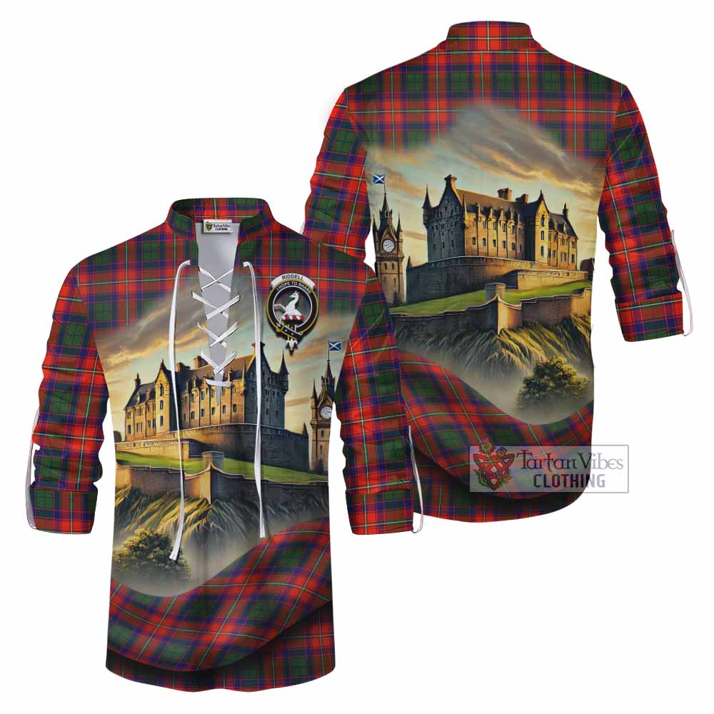 Tartan Vibes Clothing Riddell Tartan Family Crest Ghillie Kilt Shirt with Scottish Ancient Castle Style