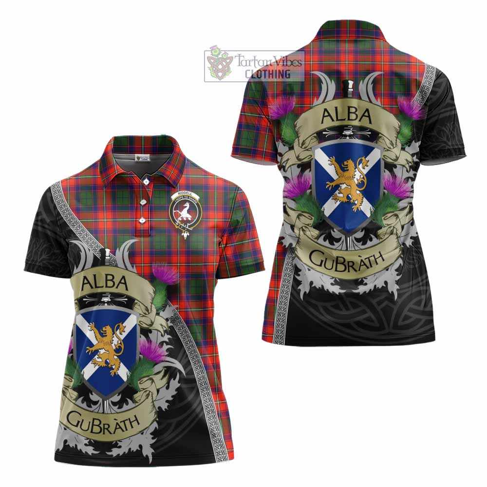 Tartan Vibes Clothing Riddell Tartan Family Crest Women's Polo Shirt Lion Rampant Royal Thistle Shield Celtic Inspired