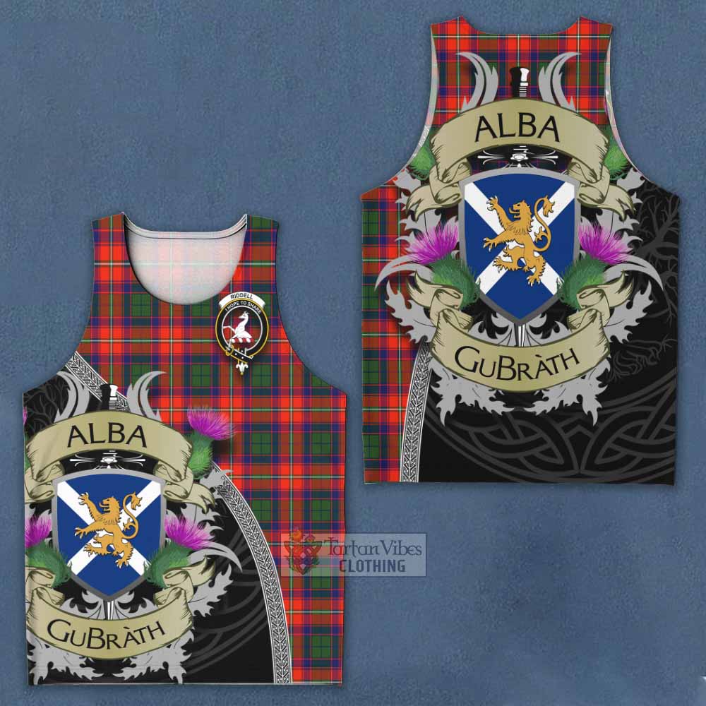 Tartan Vibes Clothing Riddell Tartan Family Crest Men's Tank Top Lion Rampant Royal Thistle Shield Celtic Inspired
