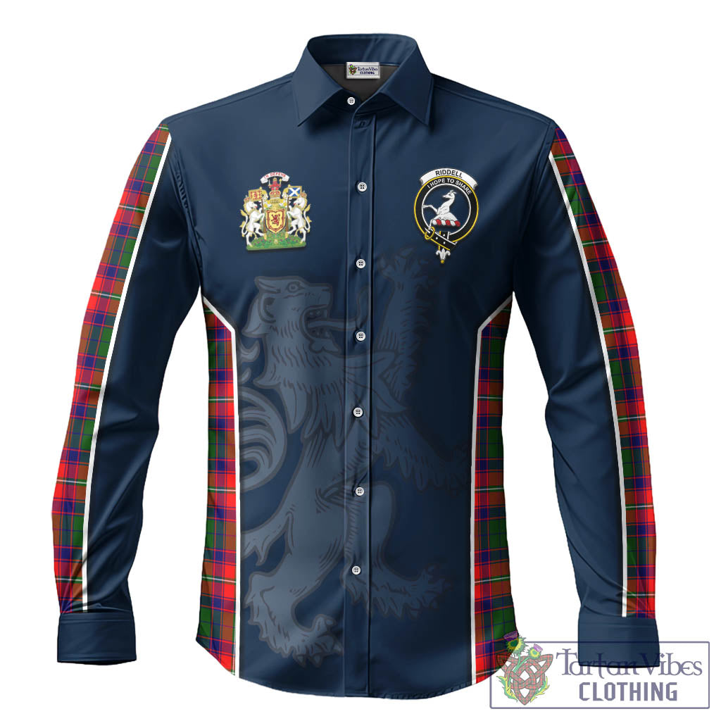 Riddell Tartan Long Sleeve Button Up Shirt with Family Crest and Lion Rampant Vibes Sport Style