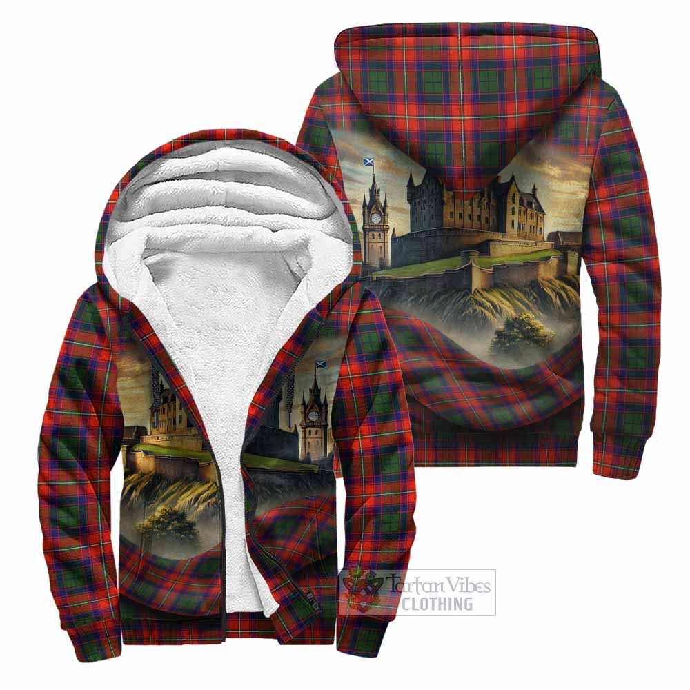 Tartan Vibes Clothing Riddell Tartan Family Crest Sherpa Hoodie with Scottish Ancient Castle Style