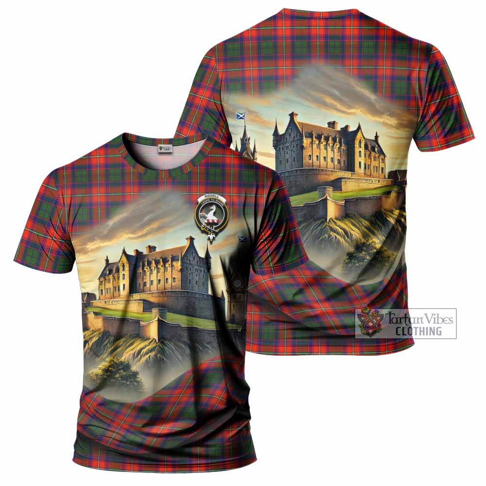 Tartan Vibes Clothing Riddell Tartan Family Crest T-Shirt with Scottish Ancient Castle Stype