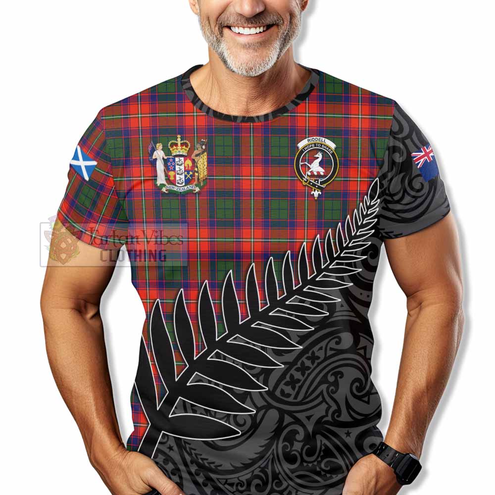 Tartan Vibes Clothing Riddell Crest Tartan T-Shirt with New Zealand Silver Fern Half Style