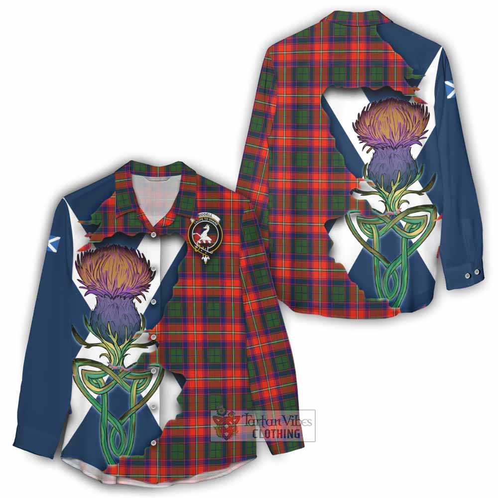 Tartan Vibes Clothing Riddell Tartan Family Crest Women's Casual Shirt Scottish Thistle Celtic Inspired