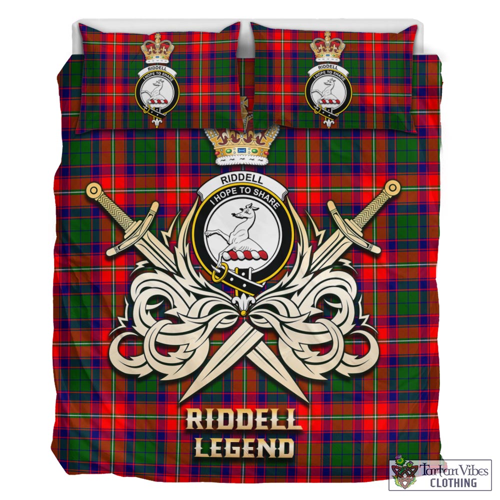 Tartan Vibes Clothing Riddell Tartan Bedding Set with Clan Crest and the Golden Sword of Courageous Legacy
