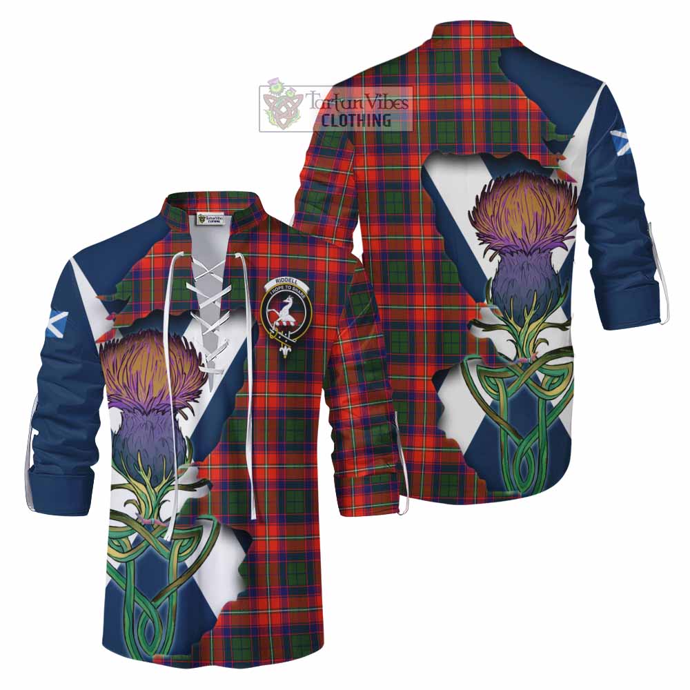 Tartan Vibes Clothing Riddell Tartan Family Crest Ghillie Kilt Shirt Scottish Thistle Celtic Inspired