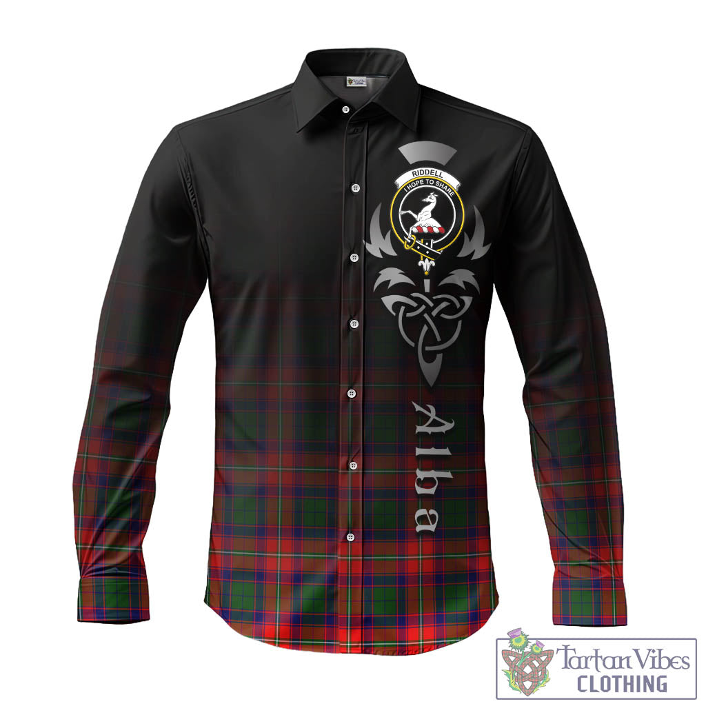 Tartan Vibes Clothing Riddell Tartan Long Sleeve Button Up Featuring Alba Gu Brath Family Crest Celtic Inspired