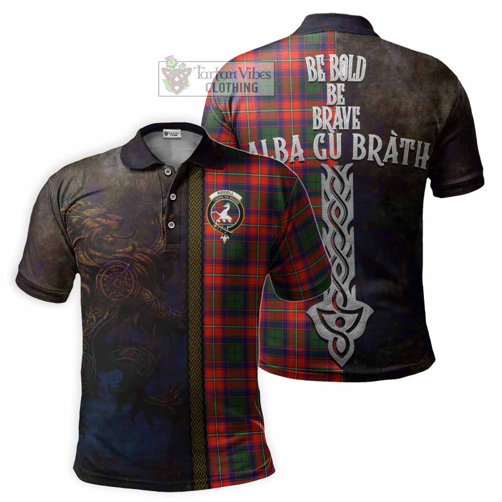 Tartan Vibes Clothing Riddell Tartan Family Crest Polo Shirt Alba Gu Brath Be Brave Lion Ancient Style