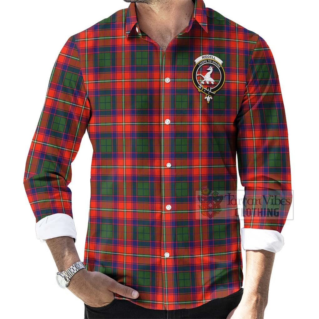 Tartan Vibes Clothing Riddell Tartan Long Sleeve Button Shirt with Family Crest Celtic Skull Style